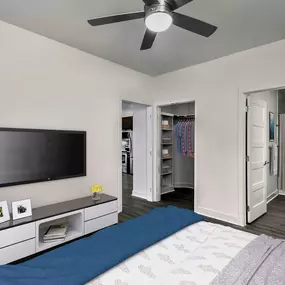 Bedroom with walk in closet and bathroom