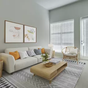 Living room with tall ceilings at Camden Shady Grove apartments in Rockville, MD