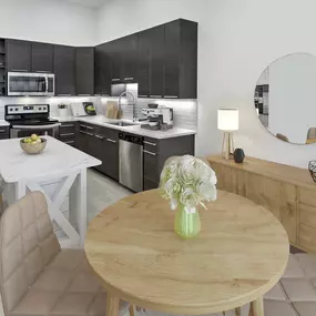 Dining area and kitchen at Camden Shady Grove apartments in Rockville, MD