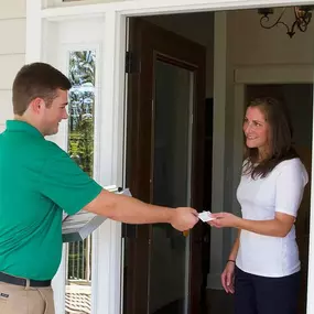 M.S. Chem-Dry tech greeting customer in  Elkhorn home