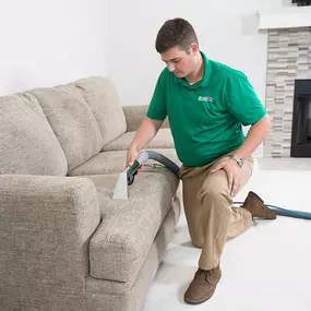 M.S. Chem-Dry tech performing upholstery cleaning in Omaha