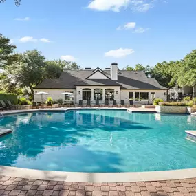 Resort-style, spacious pool and sundeck at Camden Huntingdon apartments in Austin, TX