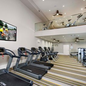 24 hour 2 story fitness center with cardio machines and free weights