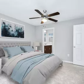 Bedroom with modern style bathroom