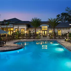 Dusk view of pool