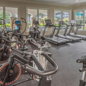 Fitness center with exercise bikes and treadmills