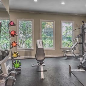 Yoga studio with weight training equipment