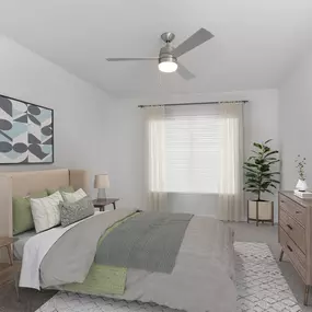 Bedroom with modern finishes at Camden Dunwoody Apartments in Dunwoody, GA