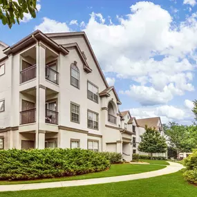 Building exterior with paved walkway