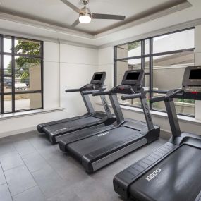 24 hour fitness center with treadmills at Camden Post Oak Apartments in Houston, Tx