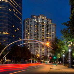 View of post oak blvd heading towards community at night