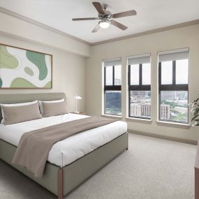 Bedroom in I floor plan at Camden Post Oak high-rise apartments in Houston, TX