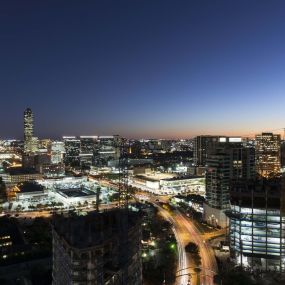 Views of houston skyline from community