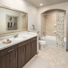 Secondary bathroom in I floor plan at Camden Post Oak high-rise apartments in Houston, TX