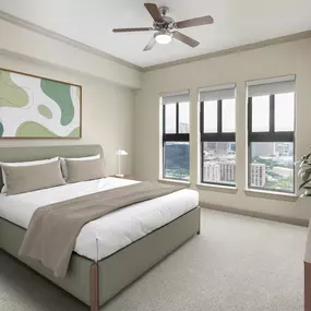 Bedroom in I floor plan at Camden Post Oak high-rise apartments in Houston, TX