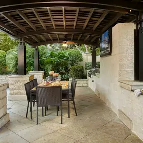 Covered poolside barbeques and dining area