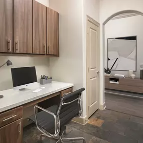 Built-in desk in F floor plan at Camden Post Oak high-rise apartment homes in Houston, TX