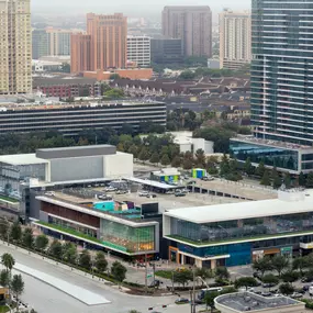 View of whole foods market and shopping center from community