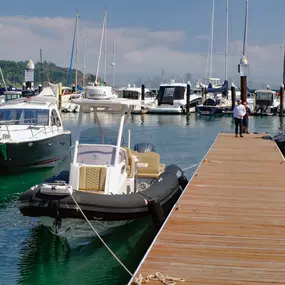 Solara, Highfield, and Flexboat lined up outside Sam's Anchor Cafe in Tiburon.