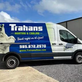 Trahan's Cooling, Heating & Plumbing work truck outside