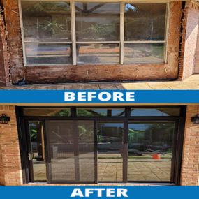 Before and after of beautiful exterior window replacement to sliding doors in Southlake, TX