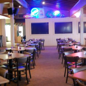 Our main Dining area, this area contains several High Def TV’s and surround sound throughout the establishment to ensure that no one misses the big game!
