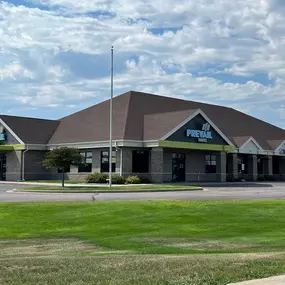 Front view of building