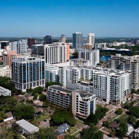 Aerial view of Camden Lake Eola and surrounding area.