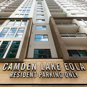 Resident parking only. The view is looking up from the street level.