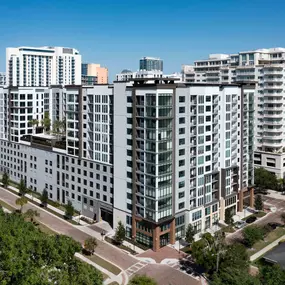 View of the south side of the exterior building showing amenity deck.