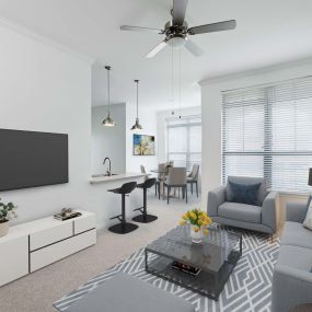 Contemporary style living room and dining area