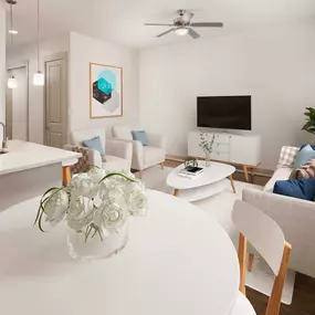 Modern style living room and dining space at Camden City Centre Apartments in Houston, TX.