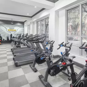 Two Fitness centers with cardio equipment at Camden City Centre Apartments in Midtown Houston, Tx