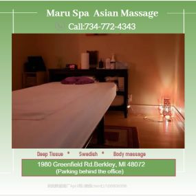 Maru Spa is the place where you can have tranquility, absolute unwinding and restoration of your mind, 
soul, and body. We provide to YOU an amazing relaxation massage along with therapeutic sessions 
that realigns and mitigates your body with a light to medium touch utilizing smoother strokes.