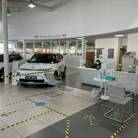 Reception area inside of the Kia Hull showroom