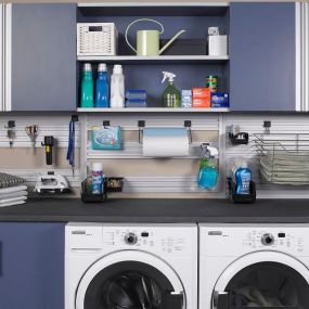 Custom cabinets can make your laundry room beautiful whilst always being super practical. You can maximize your storage space and have supplies and other household items tucked neatly away. #TailoredLivingShermanOaksStevensonRanch #FreeConsultation #CustomLaundryRoom #TailoredToYourNeeds