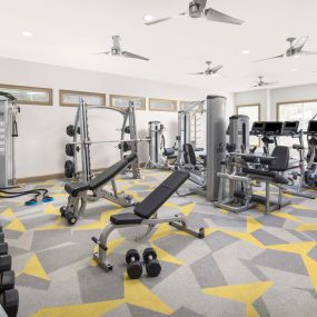 Second 24-hour fitness center with strength and cardio machines at Camden Amber Oaks