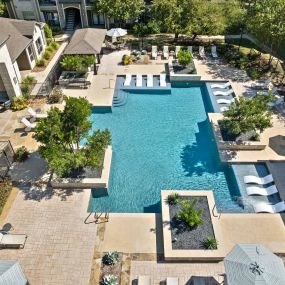 Aerial view of second pool and clubhouse at Camden Amber Oaks