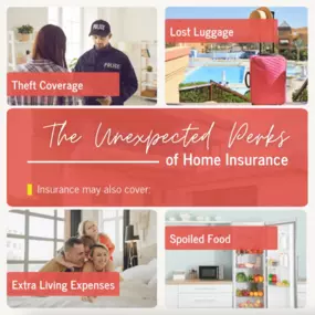 Discover the unexpected perks of home insurance! From theft coverage and spoiled food reimbursement to temporary housing and lost luggage protection, home insurance keeps you prepared. Contact us today to learn more and make sure you're fully covered!