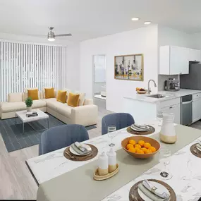 Modern style apartment home at Camden Royal Palms in Brandon, FL with open-concept living and dining space with private patio