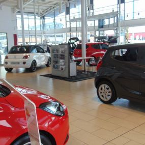 Cars inside the Vauxhall Hull West showroom