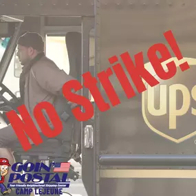 Whew! Strike averted by UPS. Come ship today with Goin’ Postal of Camp Lejeune- your friendliest and BEST local mailing and shipping store service Camp Lejeune, Jacksonville, and Onslow County. Shipping UPS, FedEx, USPS (Post Office), and DHL EVERYDAY!