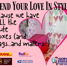 Send your love this Valentine's season in style. Goin’ Postal of Camp Lejeune has the widest, best, most colorful (and most memorable) selection of decorative shipping boxes, padded mailers, and poly bags. Shipping FedEx, UPS, USPS, and DHL each and every day- at your friendly (and loving) neighborhood shipping center- Goin’ Postal of Camp Lejeune.