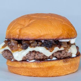 GOOEY LEWIS - impossible patty, white american cheese, caramelized onions, garlic aioli