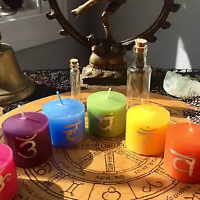 Chakra candles in Psychic Lisa's office