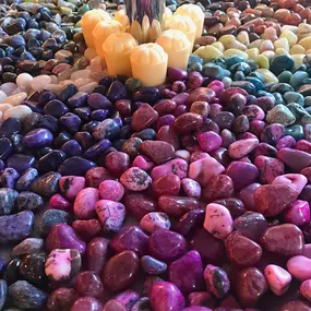 A large selection of colorful gemstones at Psychic Lisa's office.