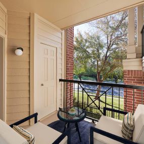 Private patio balcony with storage at Camden Stonebridge Apartments in Houston, TX