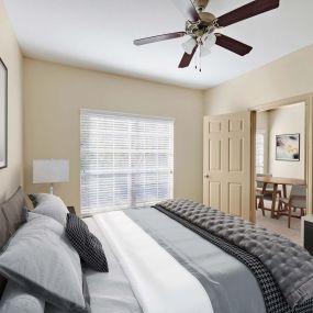 Bedroom with walk in closet at Camden Stonebridge Apartments in Houston, TX