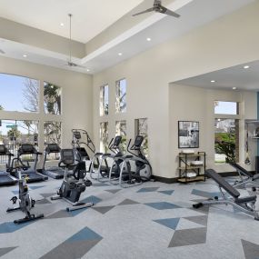 Fitness center weight machines and dumbbell free weights