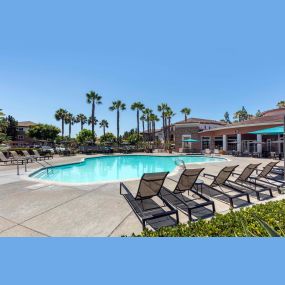 Swimming pool chairs on sundeck